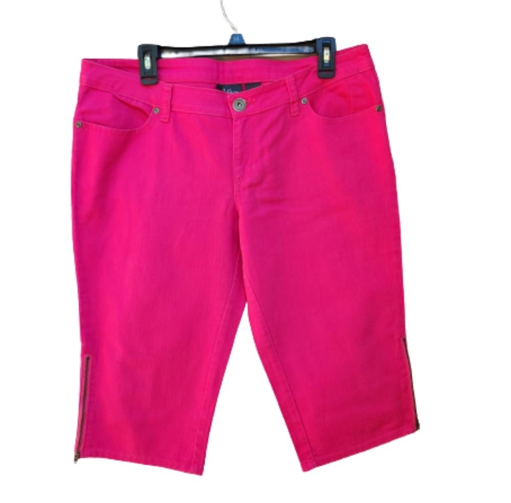 City Streets Capris Pink Denim Side Zippers Bright Cotton